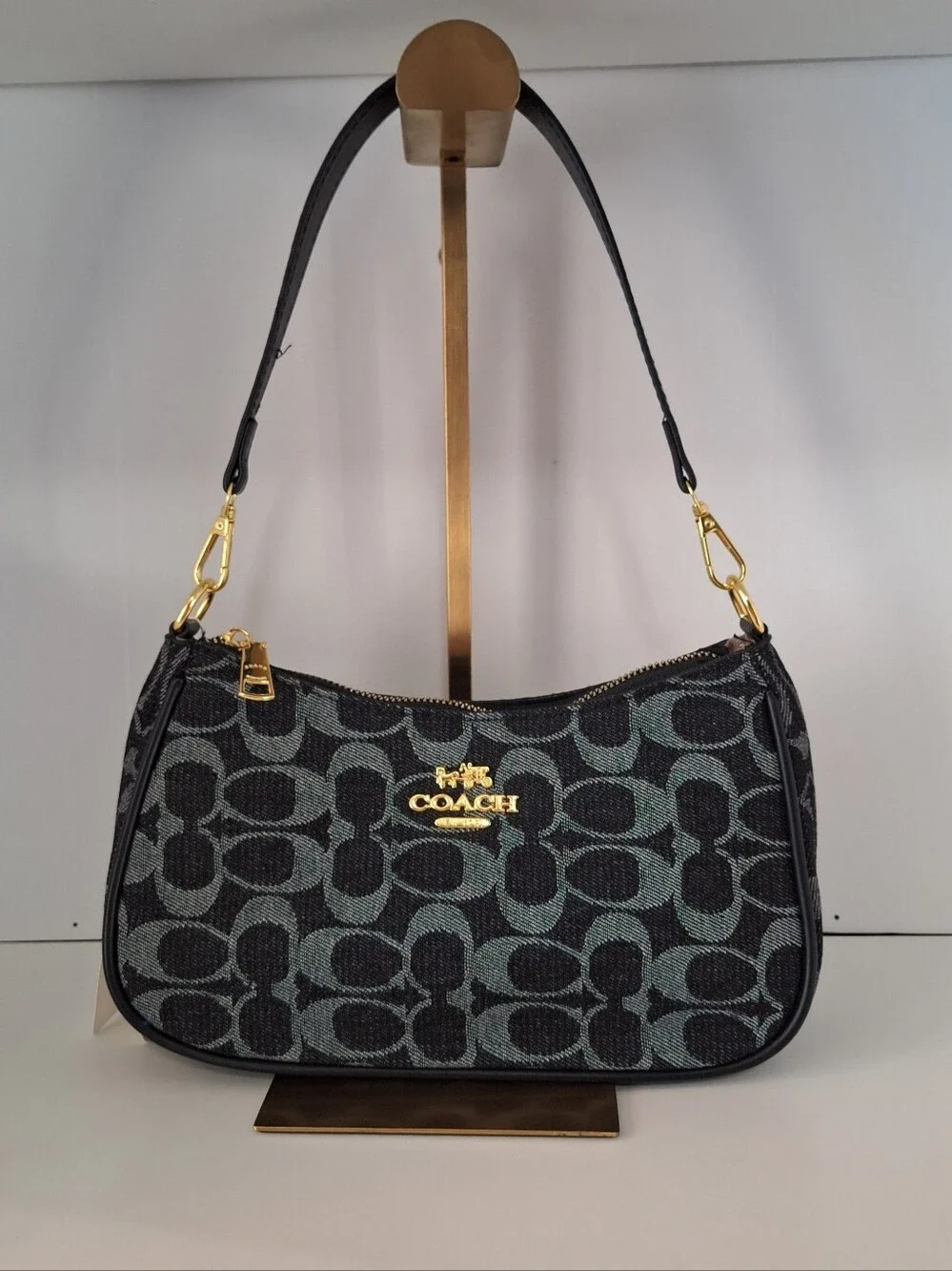 Coach Black and Gray Signature Jacquard Shoulder Bag